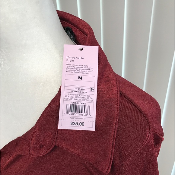 Wild Fable  Women Berry Red Short Sleeve Button Front Bodycon Dress - Picture 8 of 9